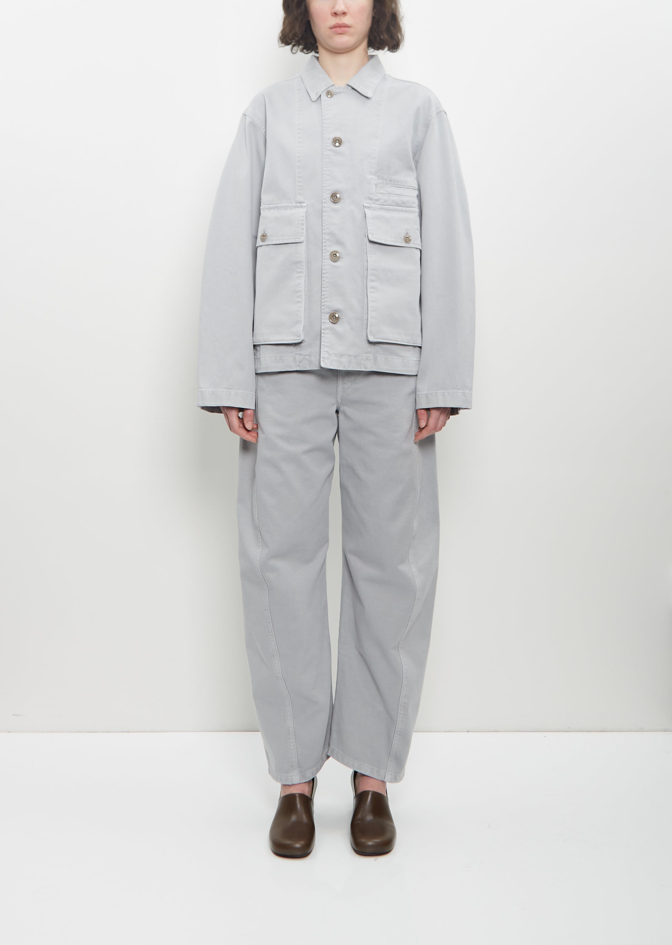 Cotton Denim Boxy Jacket — Snowy Blue Grey – La Garçonne