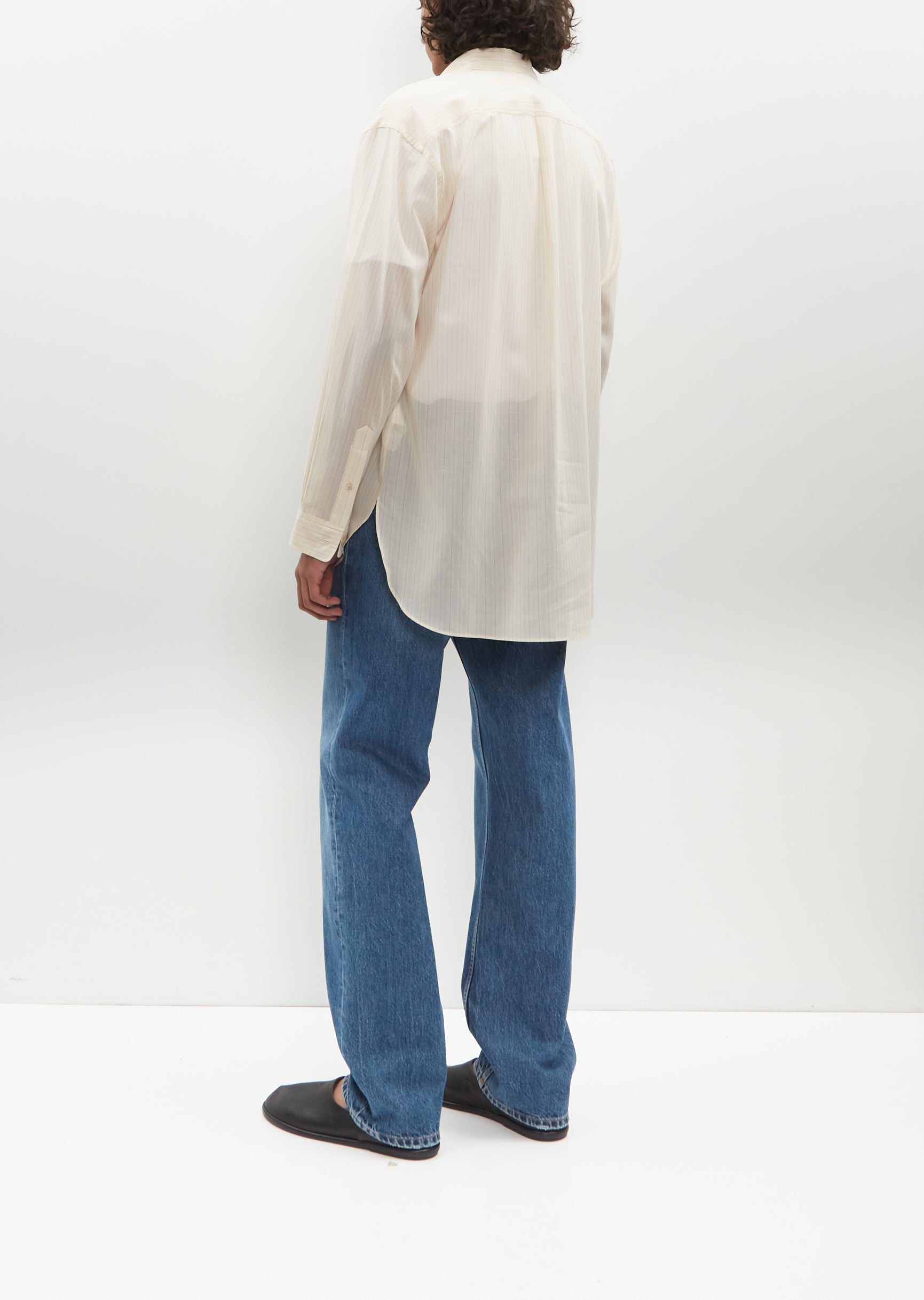 Hard Twist Finx Organdy Stripe Shirt — Light Beige Stripe – La