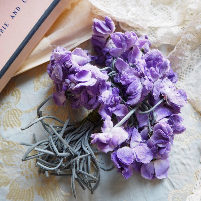 フランスアンティーク布花ブーケ ドイツアンティーク紫色 すみれ色