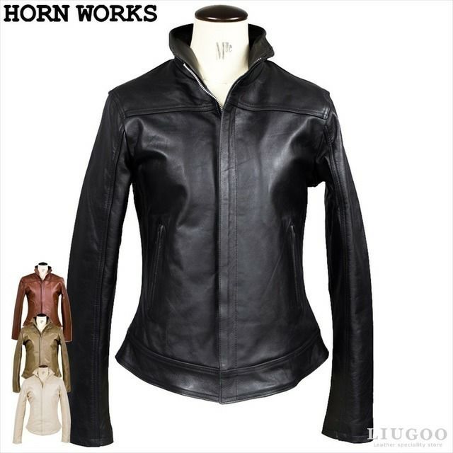 Horn Works 本革 ハイネックシングルライダースジャケット レディース