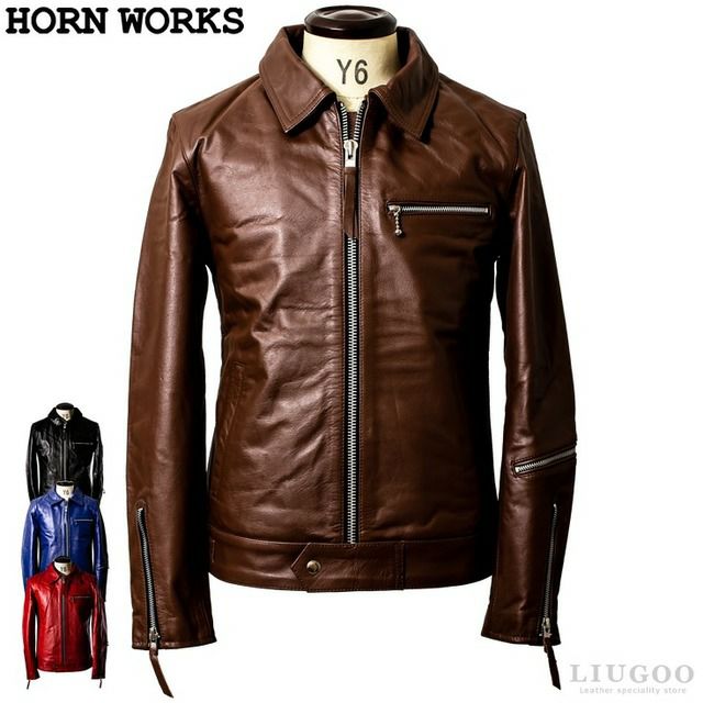 Horn Works 本革 襟ボアダブルライダースジャケット メンズ ホーン