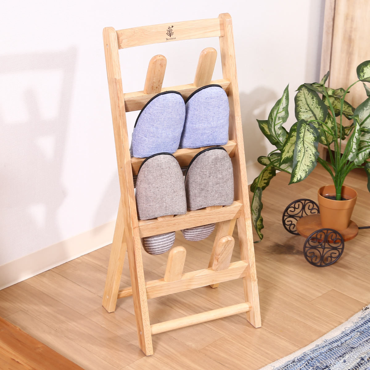 スリッパラック 4足分 ボヌール 木製 （ スリッパ スリッパスタンド