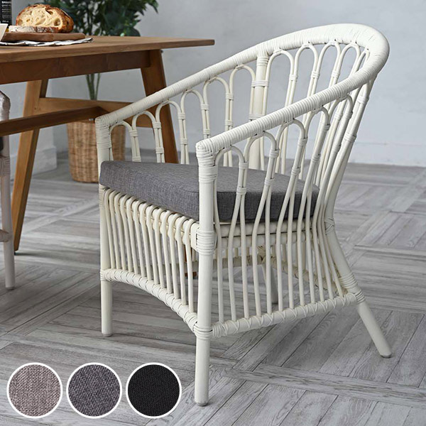 籐 パーソナルチェア クッション付 ホワイトラタン 座面高44cm