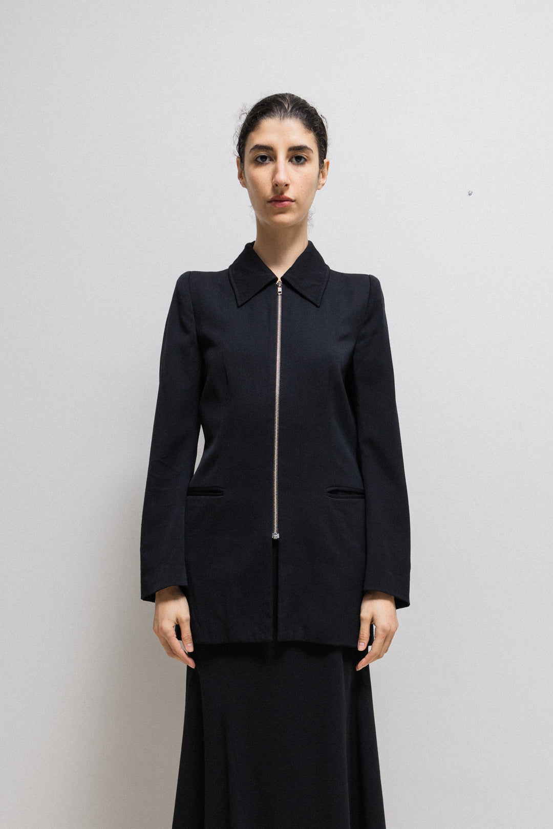 ANN DEMEULEMEESTER - Late 90's wool zip up jacket with sharp