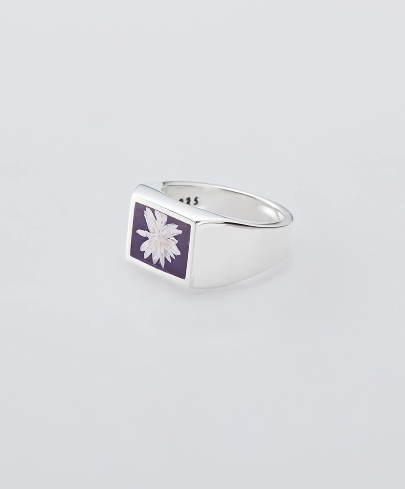 Signet Ring with Royal Purple Flower(L JP18-19 Silver/シルバー