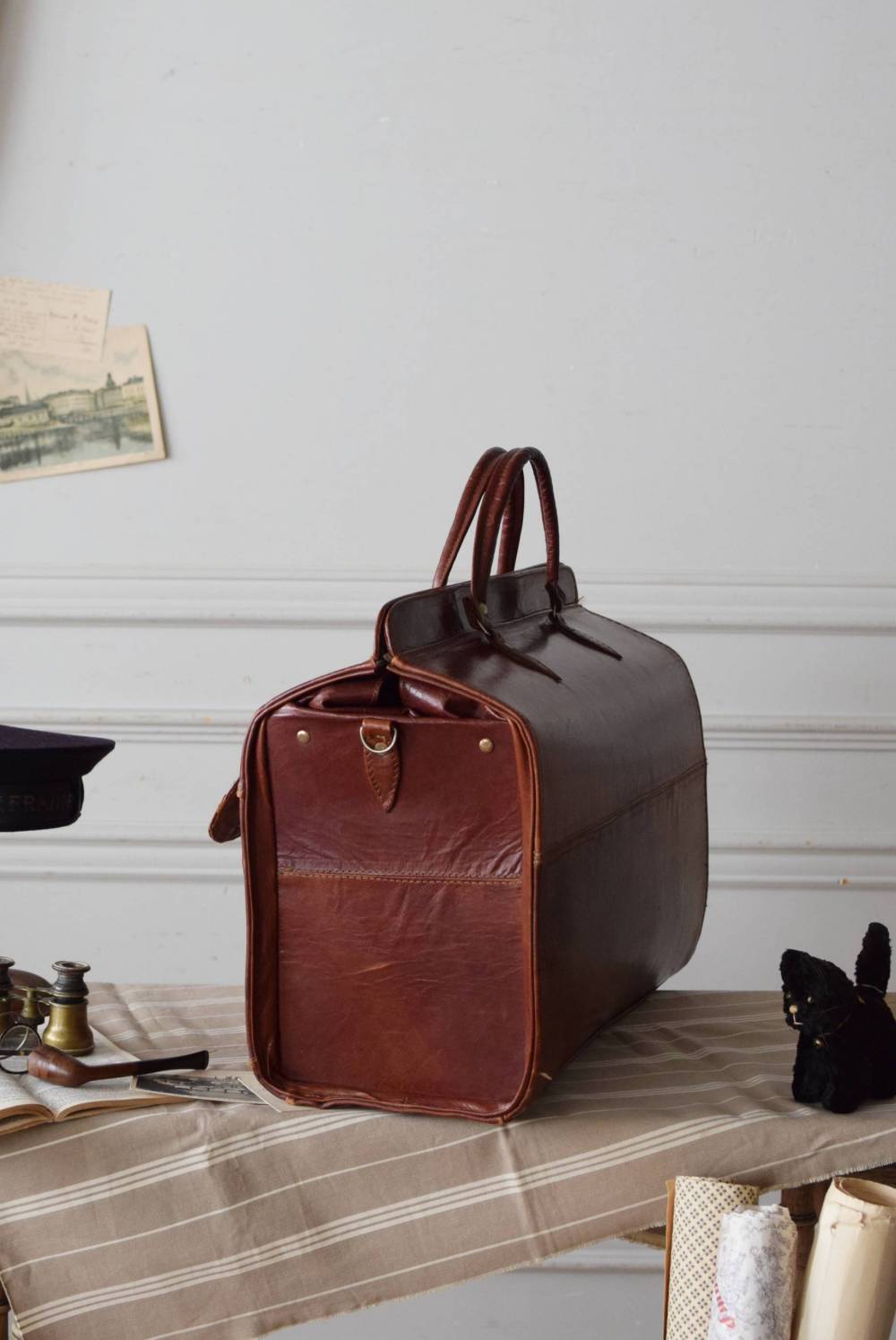 レザードクターバッグ フレンチアンティーク雑貨 トランク 本革 スーツ