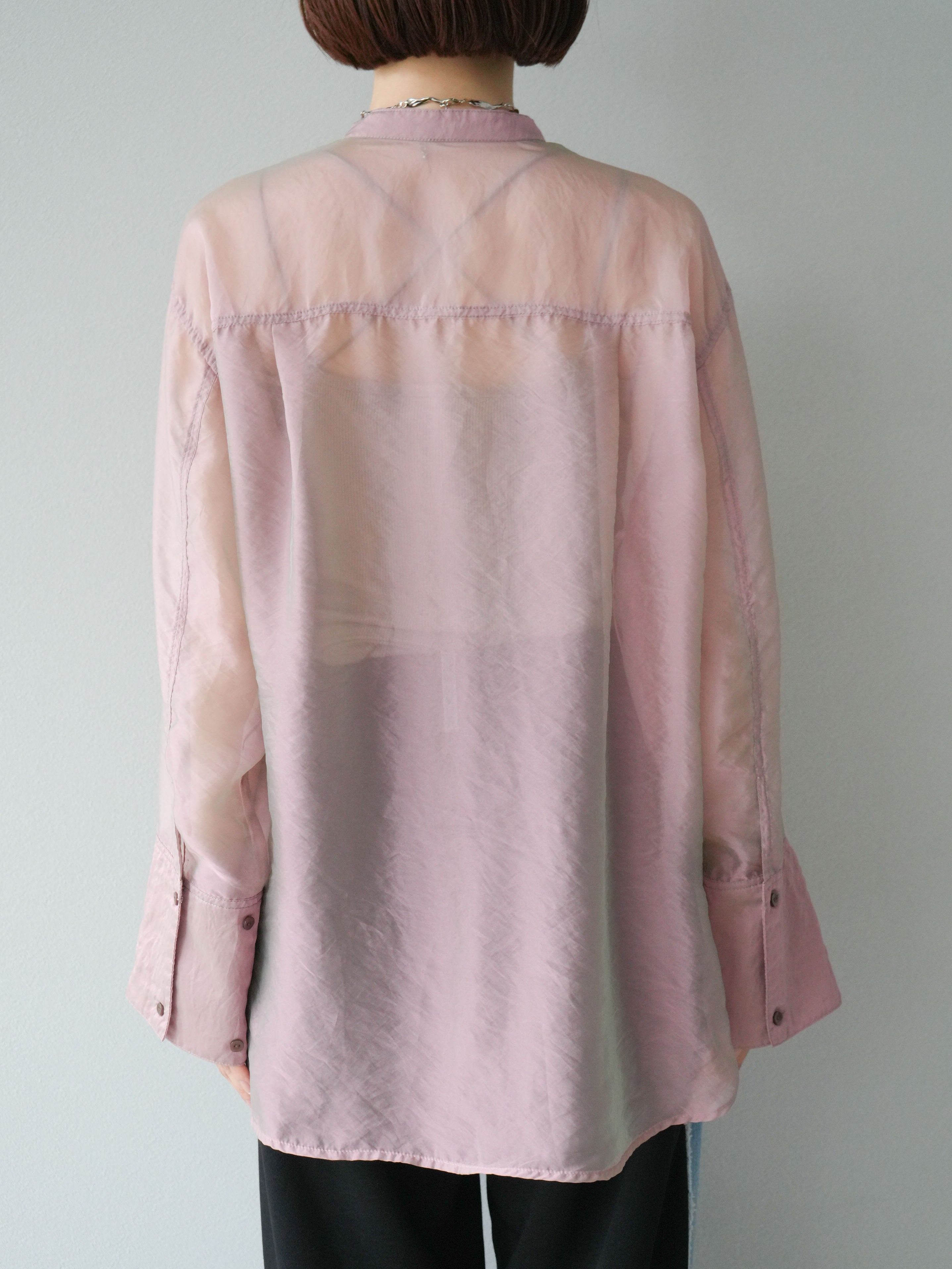 予約]シャイニーシアーバンドカラーシャツ/ピンク – Lumier