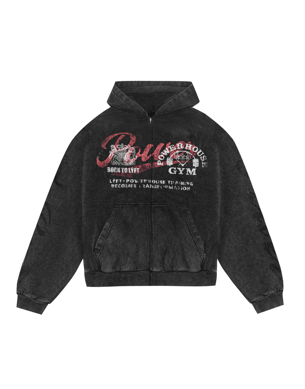 LÝFT × Power House Gym Vintage Sweat Zip-Up Hoodie - Black