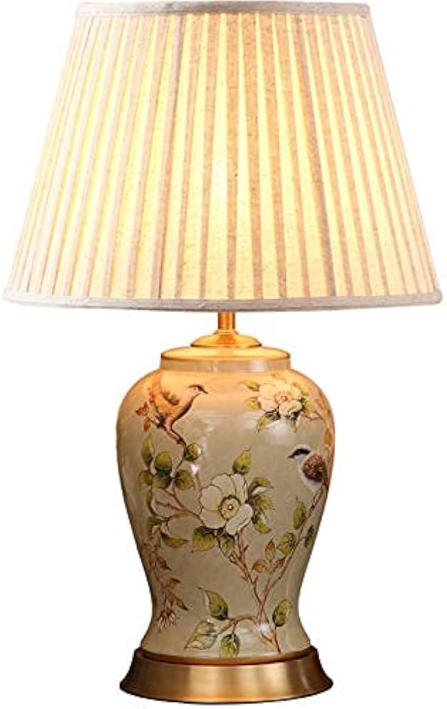 Amazon.co.jp : KY LEE 陶器 デスクライト 花唐草模様 テーブルランプ