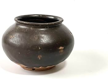 Amazon.co.jp: アンティーク 工芸品 骨董 李朝 褐釉 黒高麗 小壺 壺 丸