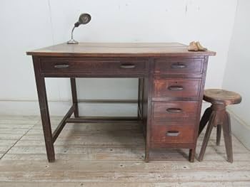 Amazon.co.jp: 古い楢材の5杯引き出し片袖机K773アンティーク家具