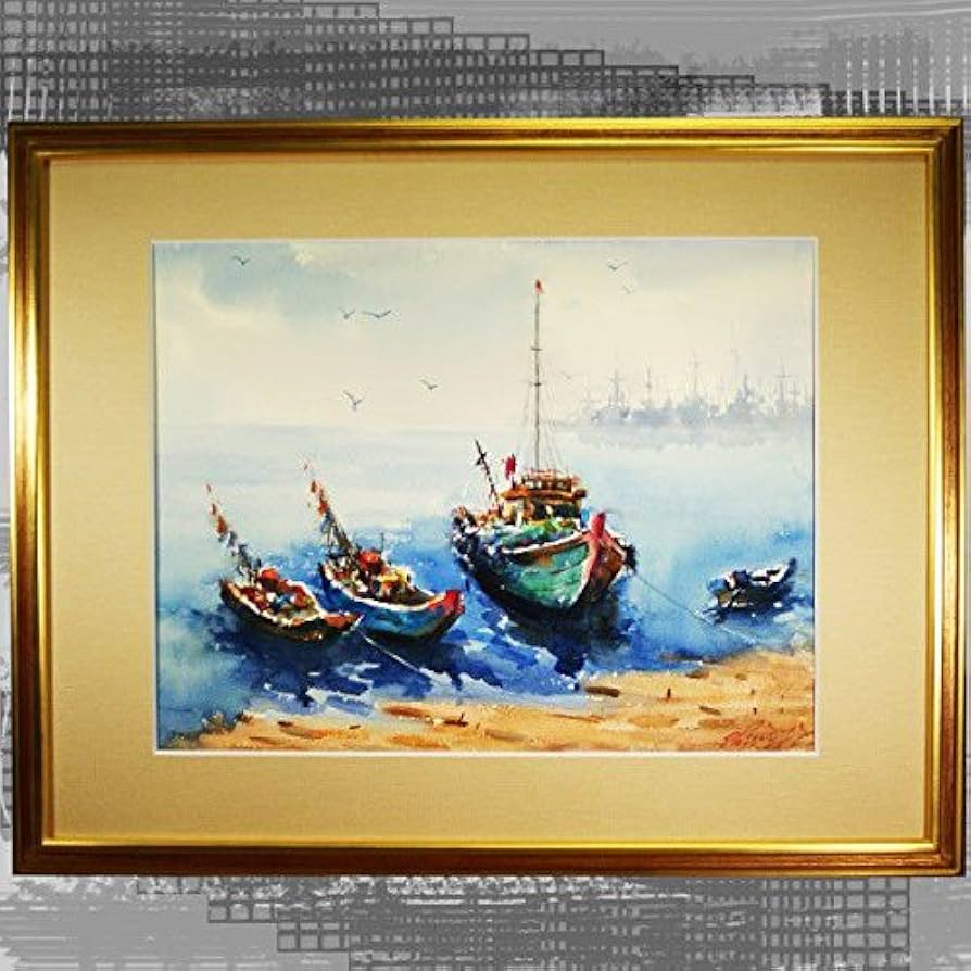Amazon.co.jp: 絵画 水彩画 魚船 【水彩画 直筆絵画】 : ホーム＆キッチン