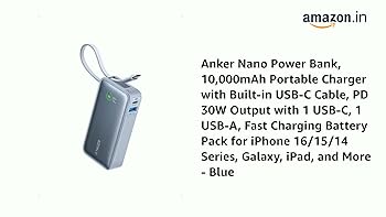 Anker Nano Power Bank, 10,000mAh Portable Charger with Built-in