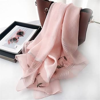 Amazon.co.jp: ロング刺繍シルク ピンク シルク スカーフ レディース