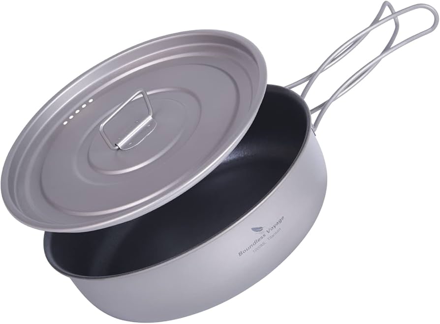 Amazon.co.jp: Boundless Voyage チタン キャンプ フライパン 蓋付き