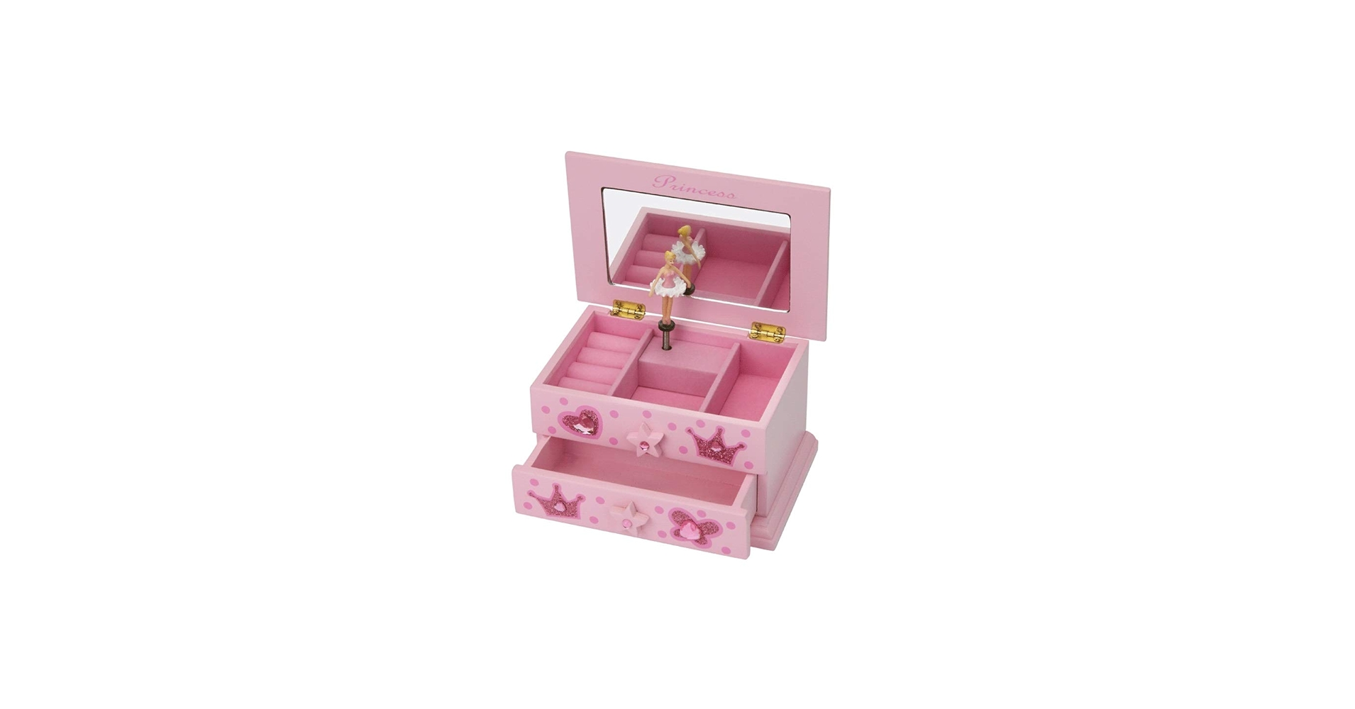 Amazon｜木製ミュージカル宝石箱ピンクのプリンセスジュエリー収納