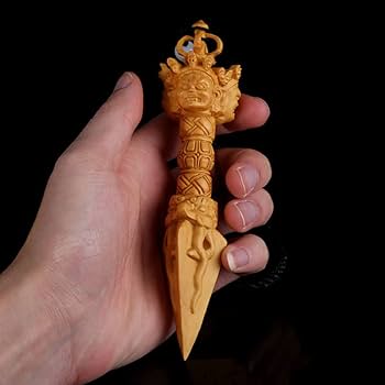 Amazon｜木彫仏具【法器】チベット密教【降魔杵】高級木製（3面憤怒尊