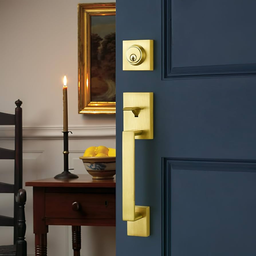 dairazan Modern Satin-Brass Front Door-Handle - Entry Door Lock