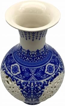 Amazon.co.jp: 置物 花瓶 景徳鎮 透かし彫り 中国伝統柄 陶磁器製