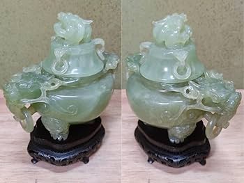 Amazon｜玉香炉 翡翠 玉石 彫刻 香炉 唐木足付台 中国美術 軟玉 置物