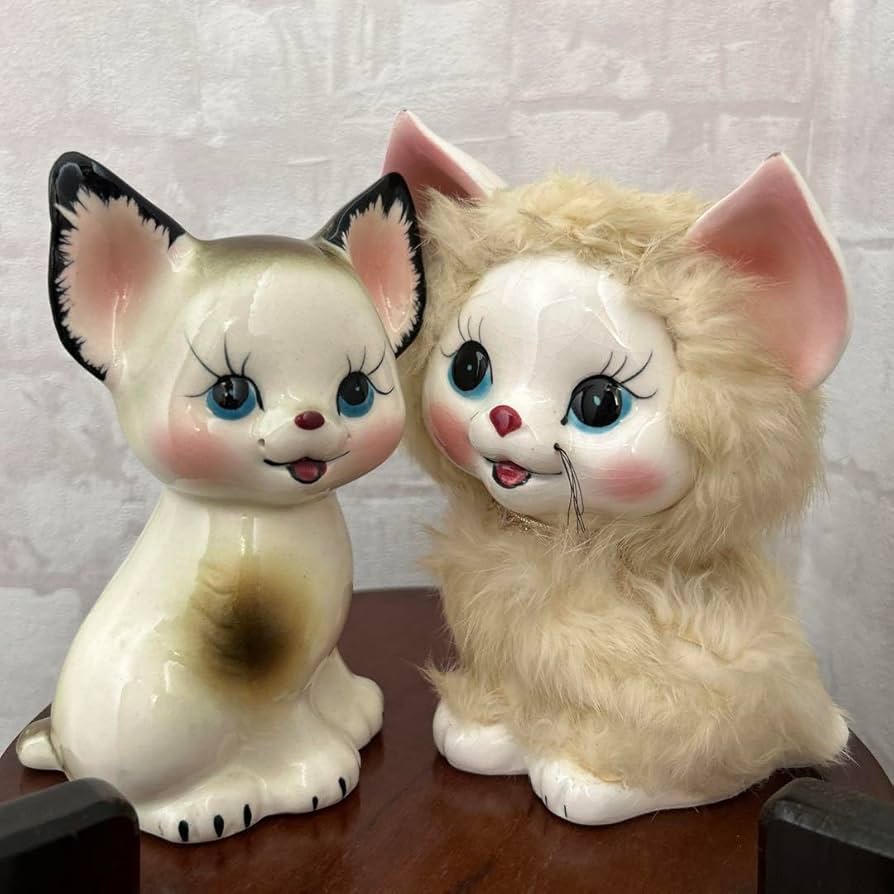 Amazon.co.jp: 昭和レトロ ねこ 陶器 置物 インテリア JAPAN 2点まとめ