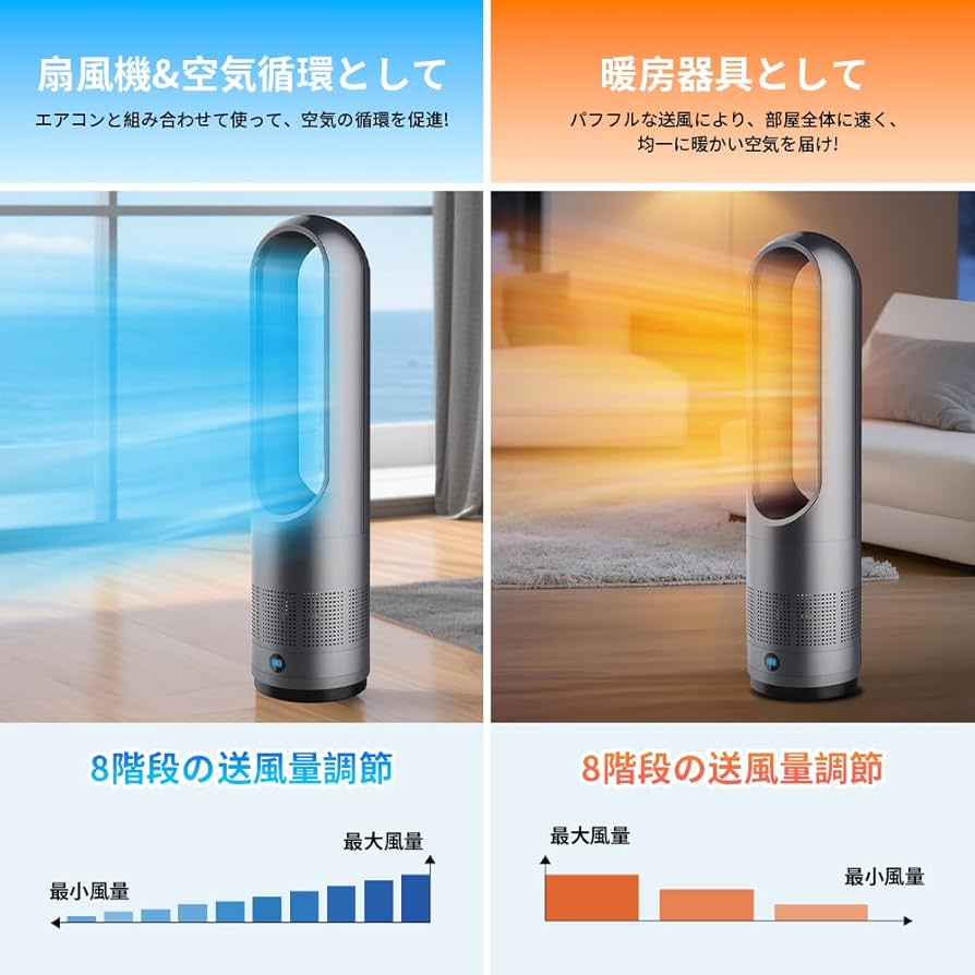 Amazon | 扇風機 タワーファン ファンヒーター スリム扇風機【冷暖両用