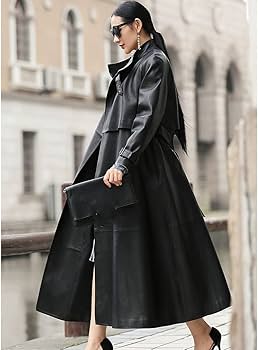 Amazon.co.jp: SMEJS ロング レザー トレンチコート レディース ベルト