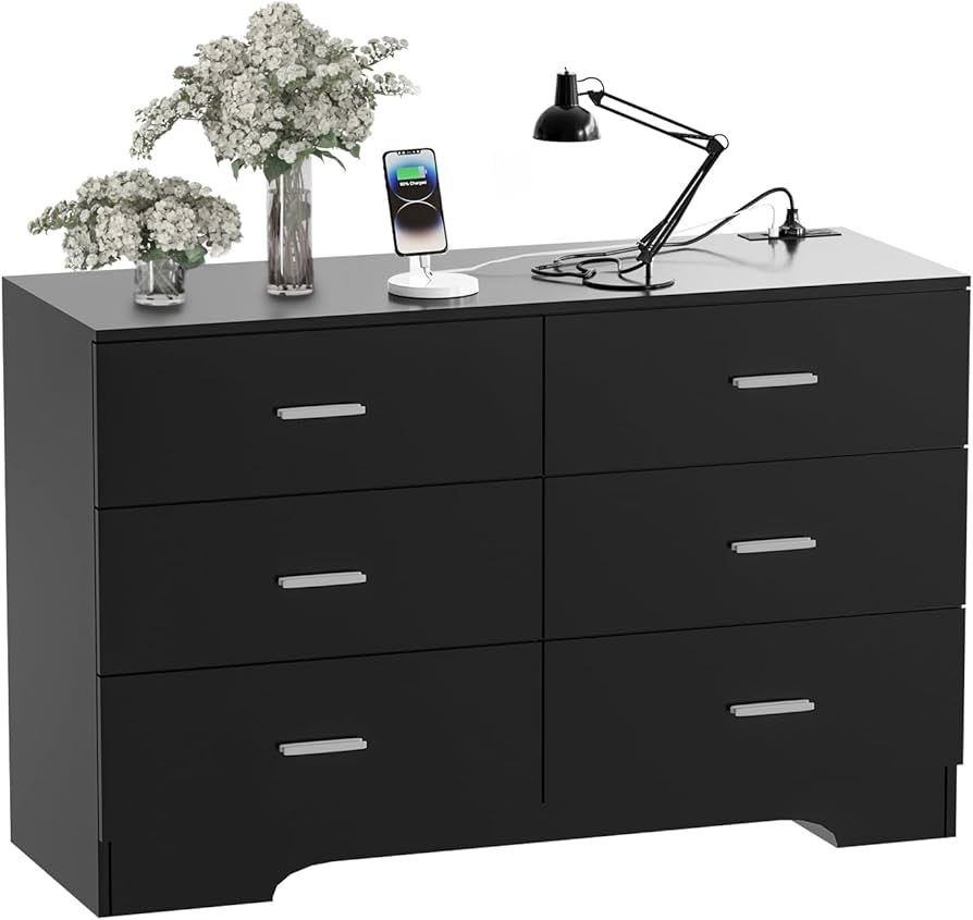 Amazon.com: FJTJBSI Dresser with Power Outlets Wooden 6 Drawer