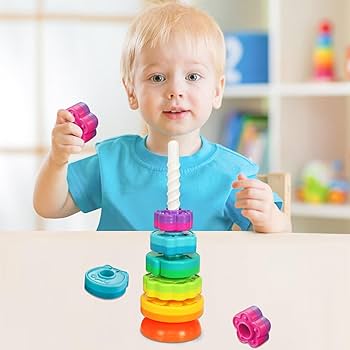 Amazon.co.jp: 回転スタッキングおもちゃ、レインボースピンタワー