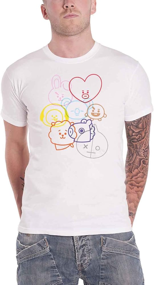 Amazon.com: Official Bt21 T Shirt Bts Faces K-Pop Koya Shooky Mang