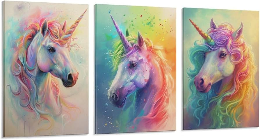 Amazon.co.jp: 3枚 カラフルなユニコーン 絵画 インテリア ポスター