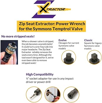 Zip Seat Power Tool Extractor Set for Symmons Temptrol Valves, Set