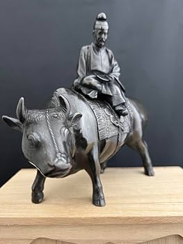 Amazon.co.jp: 牛乗り 菅原道真 銅製 箱付 彫刻 置物 開運 風水 骨董
