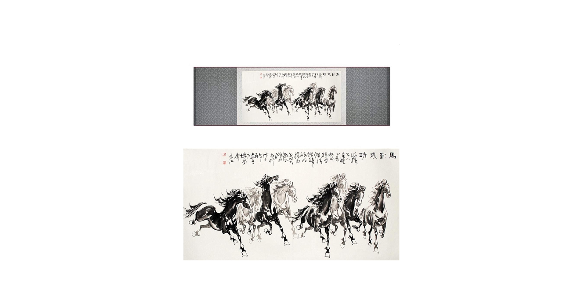 Amazon | の中国の馬の絹の絵馬の芸術の絵絹の巻物の芸術の絵8頭の馬の