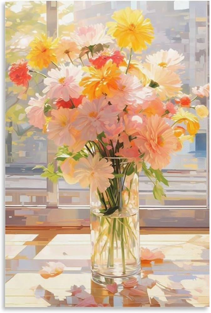 Amazon.co.jp: 絵画 ガラスの花瓶の花インテリア 絵画 カラフルな