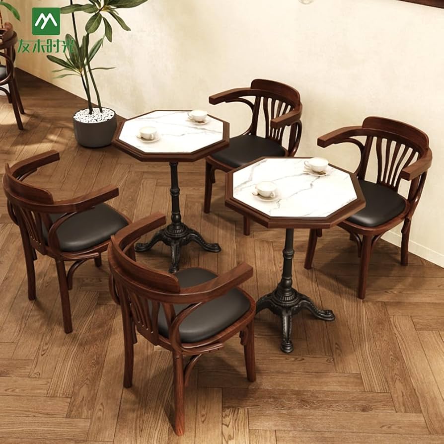 Amazon｜PonyLes カフェテーブル 喫茶店用テーブル レトロ 天然木