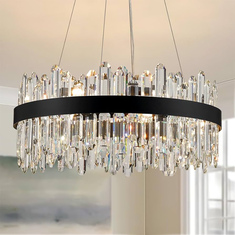 LIZZTREE Black Modern Oval Crystal Chandelier, 16-Lights Luxury