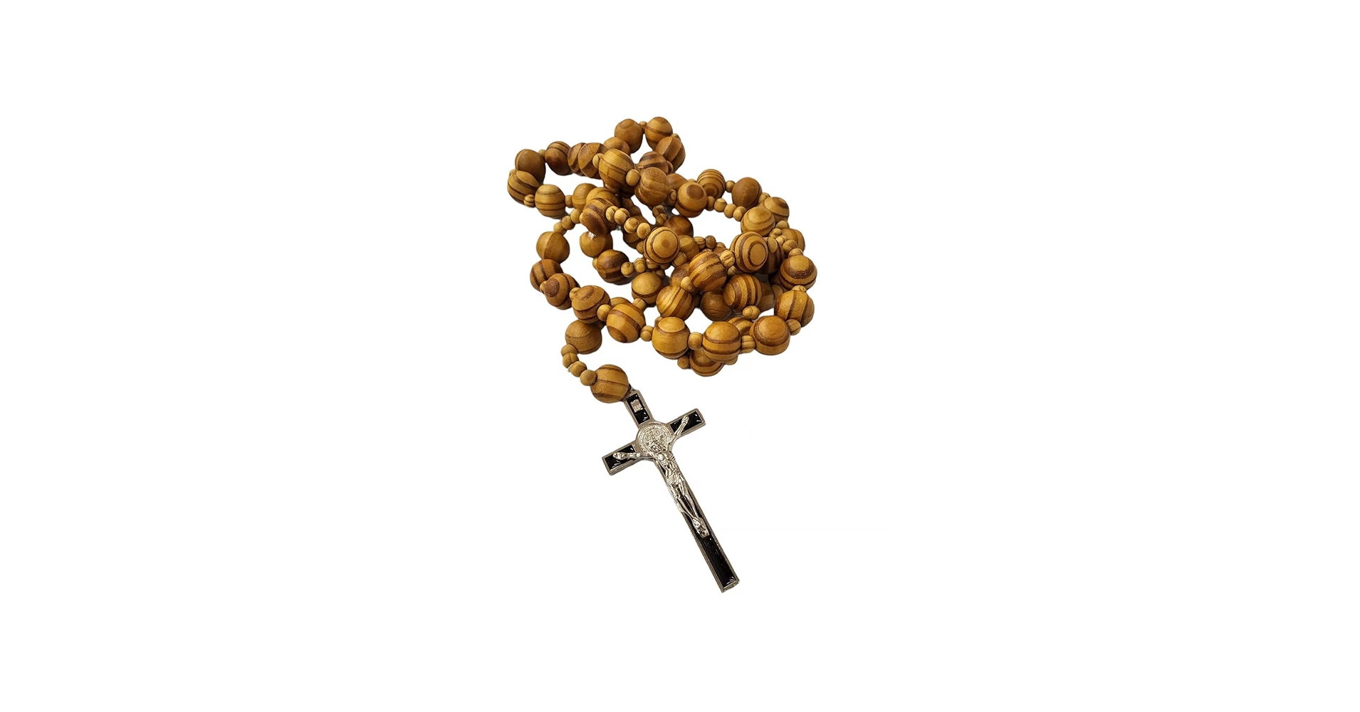 CLGIFT Giant Big Beads Rosario Natural Wood Jesus Metal Cross XL