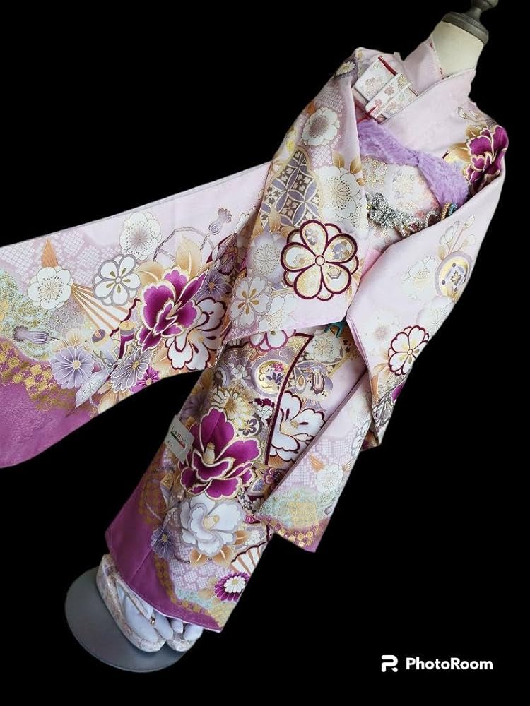 Amazon.co.jp: 高級 清楚な薄い紫ピンクの着物 白の作り帯 七五三フル