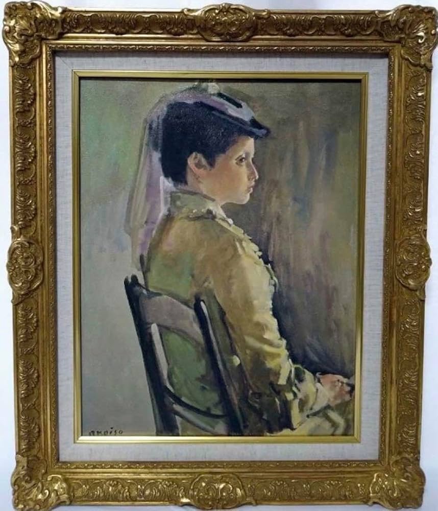 Amazon.co.jp: 小磯良平『婦人像 帽子の女』油彩画 (人物画) F3号