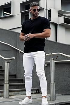 GINGTTO White Skinny Jeans Men Slim Fit Stretch Jeans 28×28 at