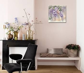 Amazon.co.jp: キャンバスアート 藤の花 絵画 30×30cm - 優雅な藤の花