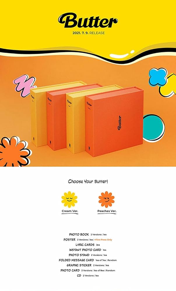 BTS [ BUTTER ] Album [ CREAM ] VER. CD+1p FOLDED POSTER+Photo Book
