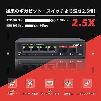Amazon.co.jp: FOXNEO 2.5gbps スイッチングハブ 6ポート（4x2.5G RJ45