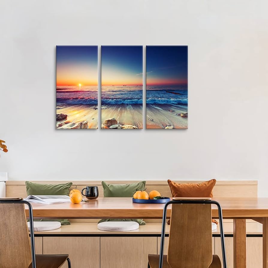 Amazon.co.jp: ビーチ 海 アートパネル 3枚 飾り絵 モダン 日の出 海の