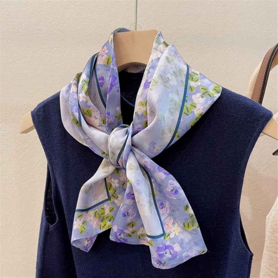 Amazon.co.jp: 紫の花柄サテンシルクスカーフレディース両面両面シルク