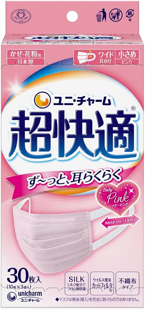 Amazon.co.jp: 超快適マスク 風邪・花粉用 プリーツタイプ ピンク