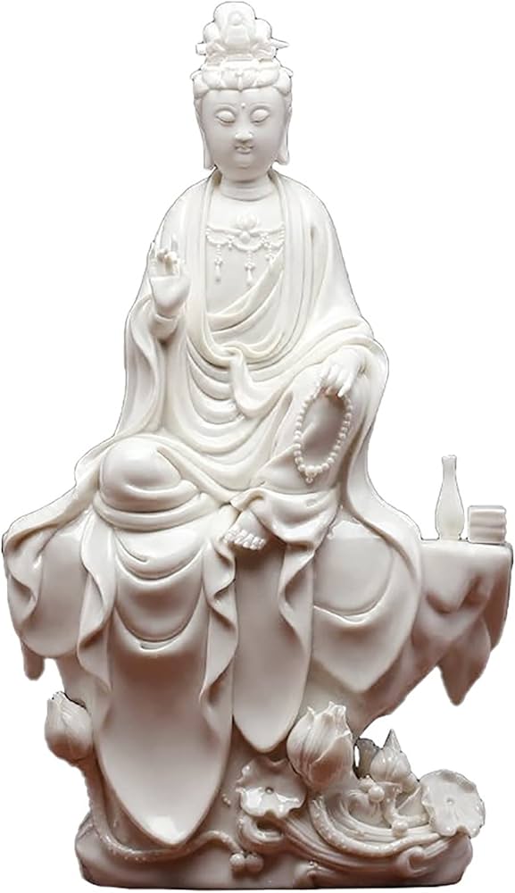 Amazon.co.jp: 観音像 観音観音菩薩 蓮の像の上に座る観音観音 慈悲の