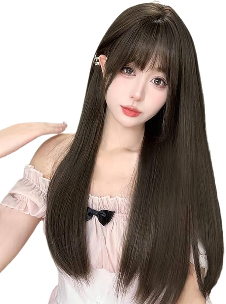 Amazon.co.jp: knnzkウィッグ ロング ストレート フルウィッグ 茶髪
