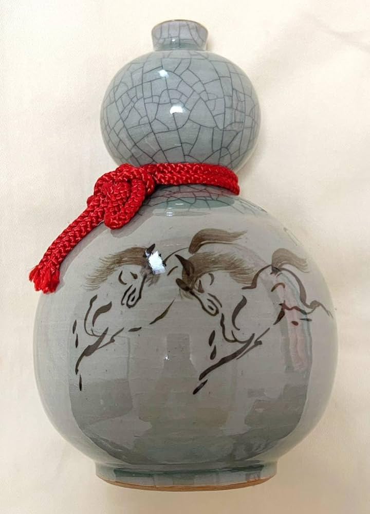 Amazon.co.jp: 大堀相馬焼 大陶窯 走り駒図 貫入柄 瓢箪型 青磁花瓶